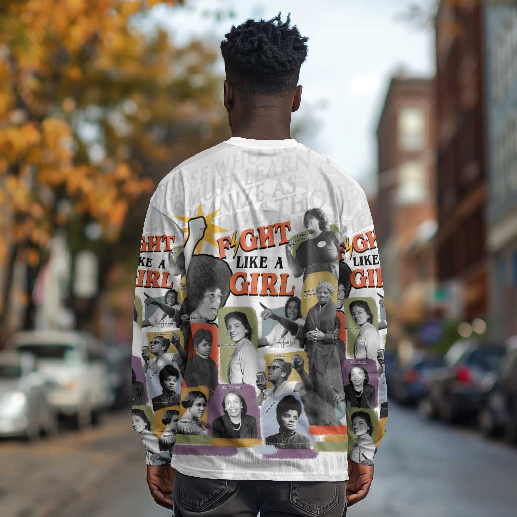 Black History Fight Like A Girl Long Sleeve Shirt African Feminist Icons and Bold Retro Art Style - African Pride