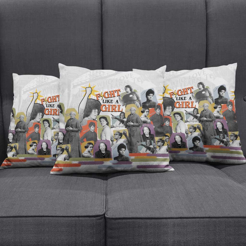 Black History Fight Like A Girl Pillow Cover African Feminist Icons and Bold Retro Art Style - African Pride