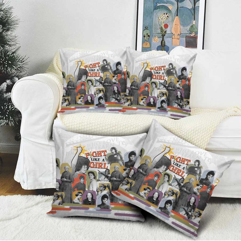 Black History Fight Like A Girl Pillow Cover African Feminist Icons and Bold Retro Art Style - African Pride