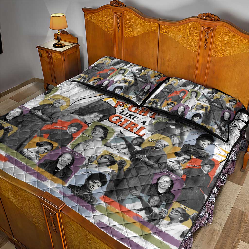 Black History Fight Like A Girl Quilt Bed Set African Feminist Icons and Bold Retro Art Style - African Pride