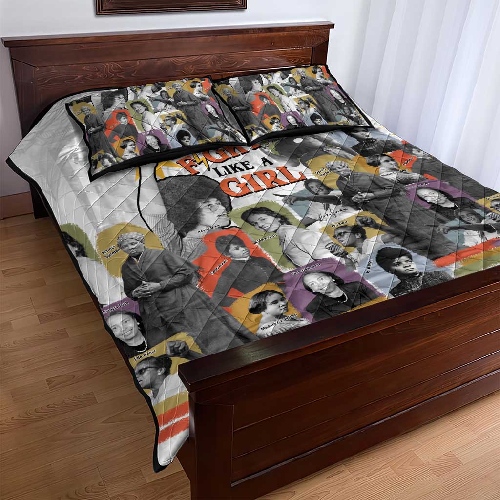 Black History Fight Like A Girl Quilt Bed Set African Feminist Icons and Bold Retro Art Style - African Pride