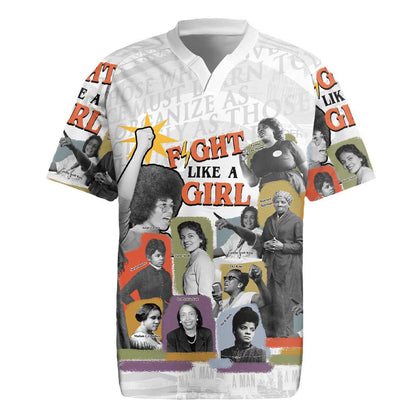 Black History Fight Like A Girl Rugby Jersey African Feminist Icons and Bold Retro Art Style - African Pride