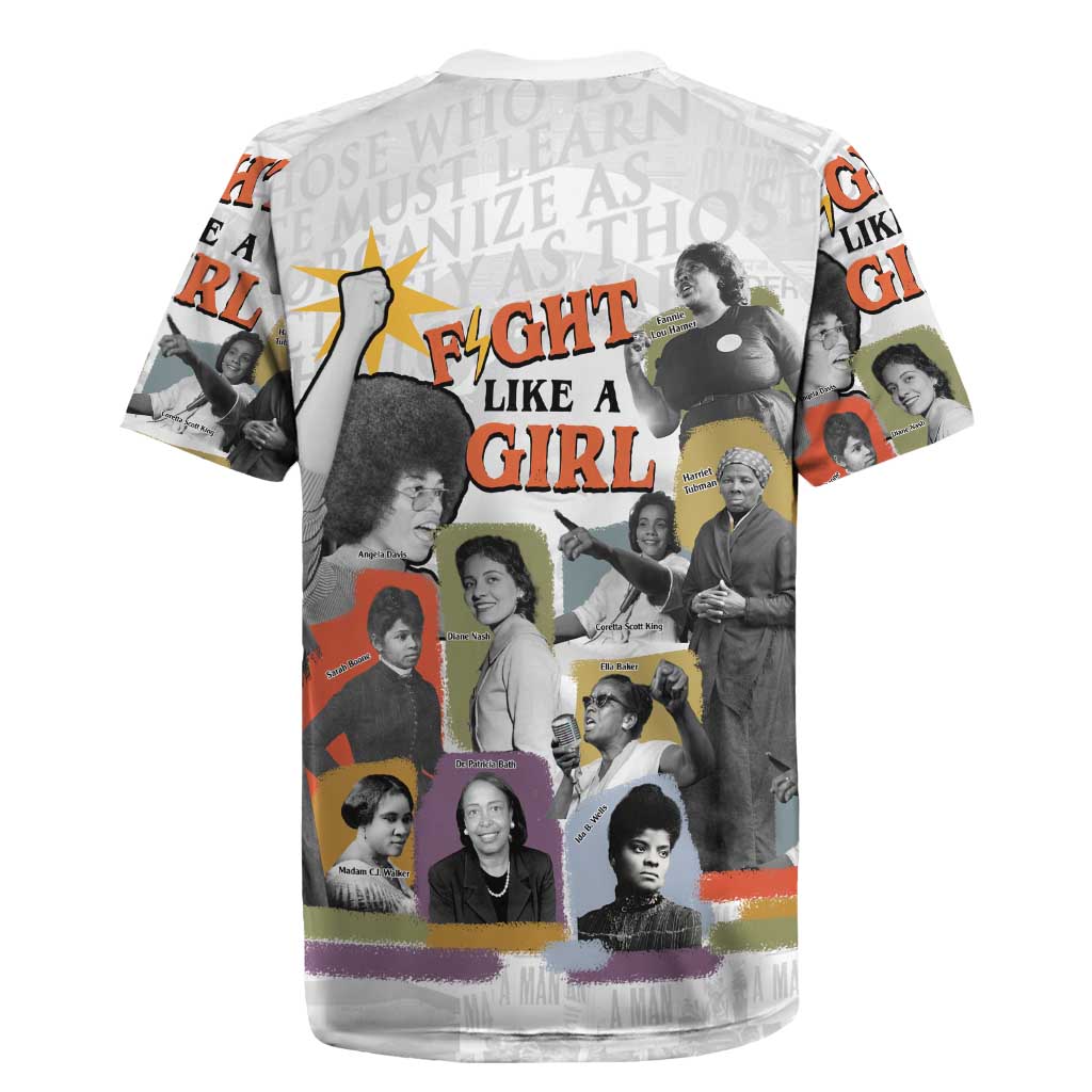 Black History Fight Like A Girl Rugby Jersey African Feminist Icons and Bold Retro Art Style - African Pride
