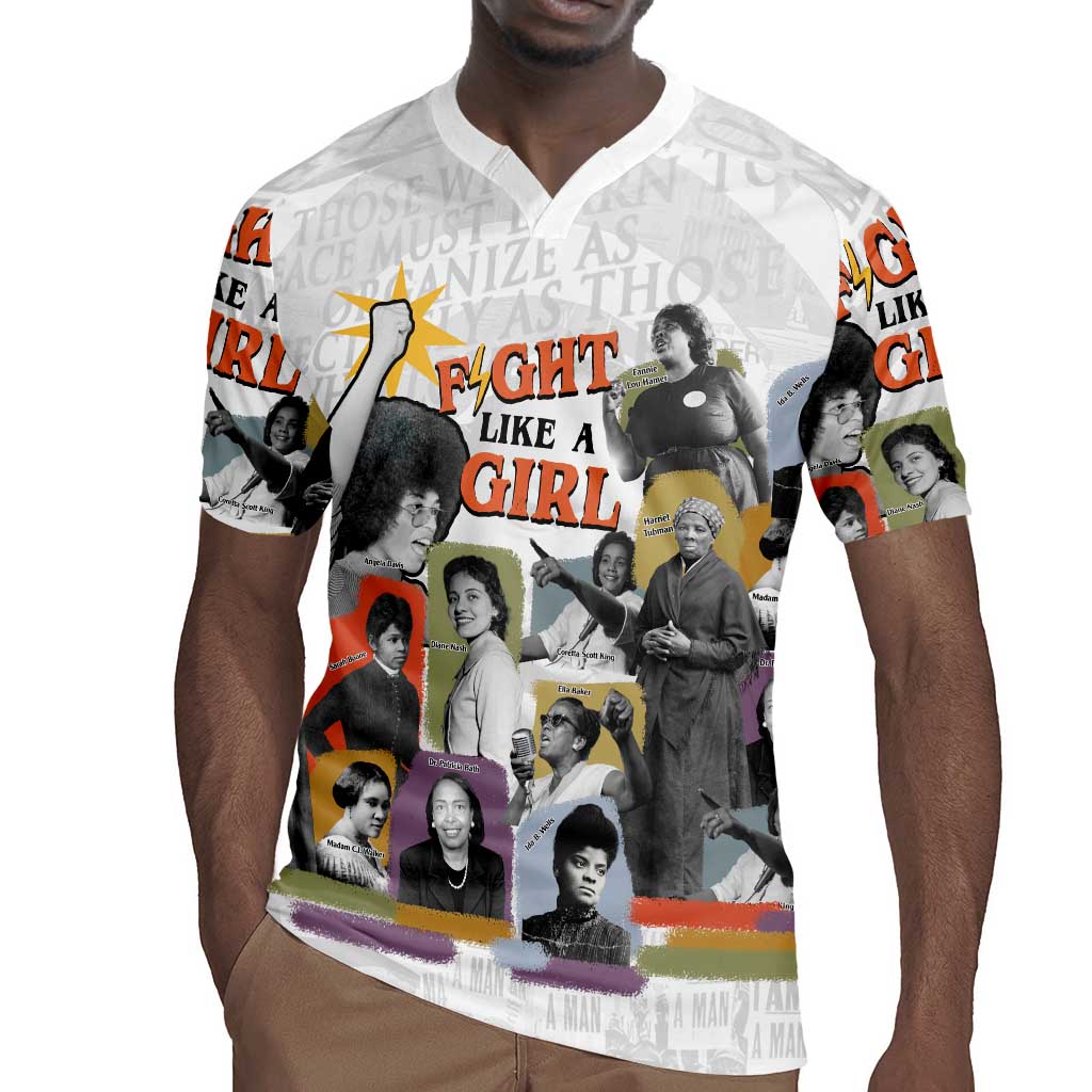 Black History Fight Like A Girl Rugby Jersey African Feminist Icons and Bold Retro Art Style - African Pride