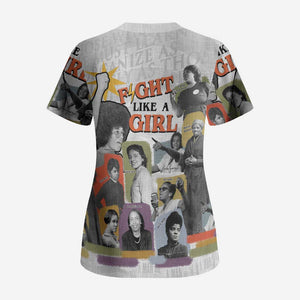 Black History Fight Like A Girl Scrub Top African Feminist Icons and Bold Retro Art Style - African Pride