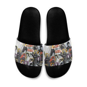 Black History Fight Like A Girl Slide Sandals African Feminist Icons and Bold Retro Art Style - African Pride