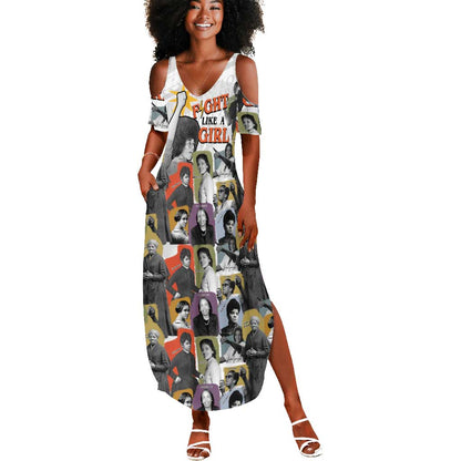 Black History Fight Like A Girl Summer Maxi Dress African Feminist Icons and Bold Retro Art Style - African Pride