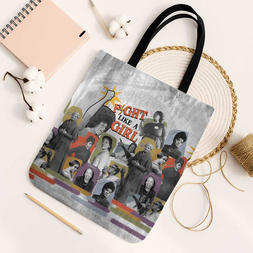 Black History Fight Like A Girl Tote Bag African Feminist Icons and Bold Retro Art Style - African Pride