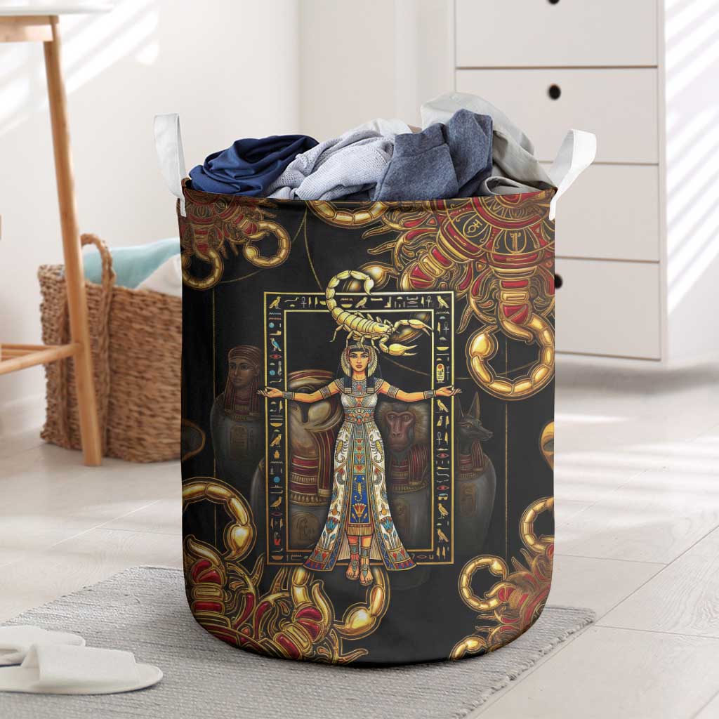 Serket Ancient Egyptian Laundry Basket with Canopic Jars and Scorpion Motif in Protection