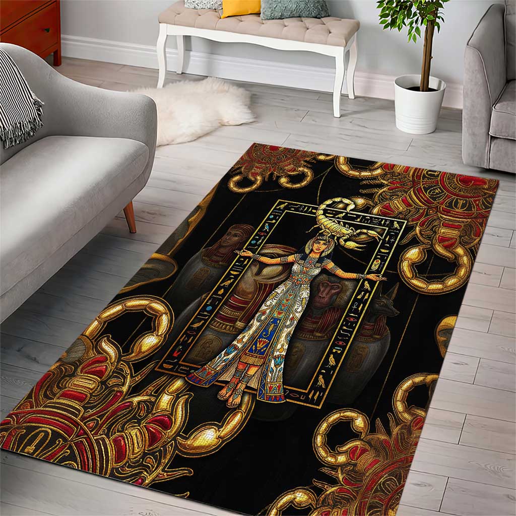 Serket Ancient Egyptian Area Rug with Canopic Jars and Scorpion Motif in Protection