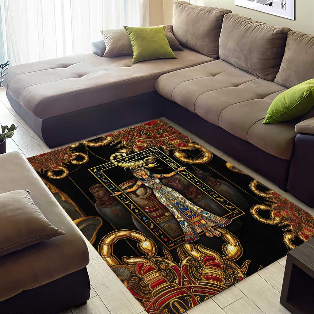 Serket Ancient Egyptian Area Rug with Canopic Jars and Scorpion Motif in Protection