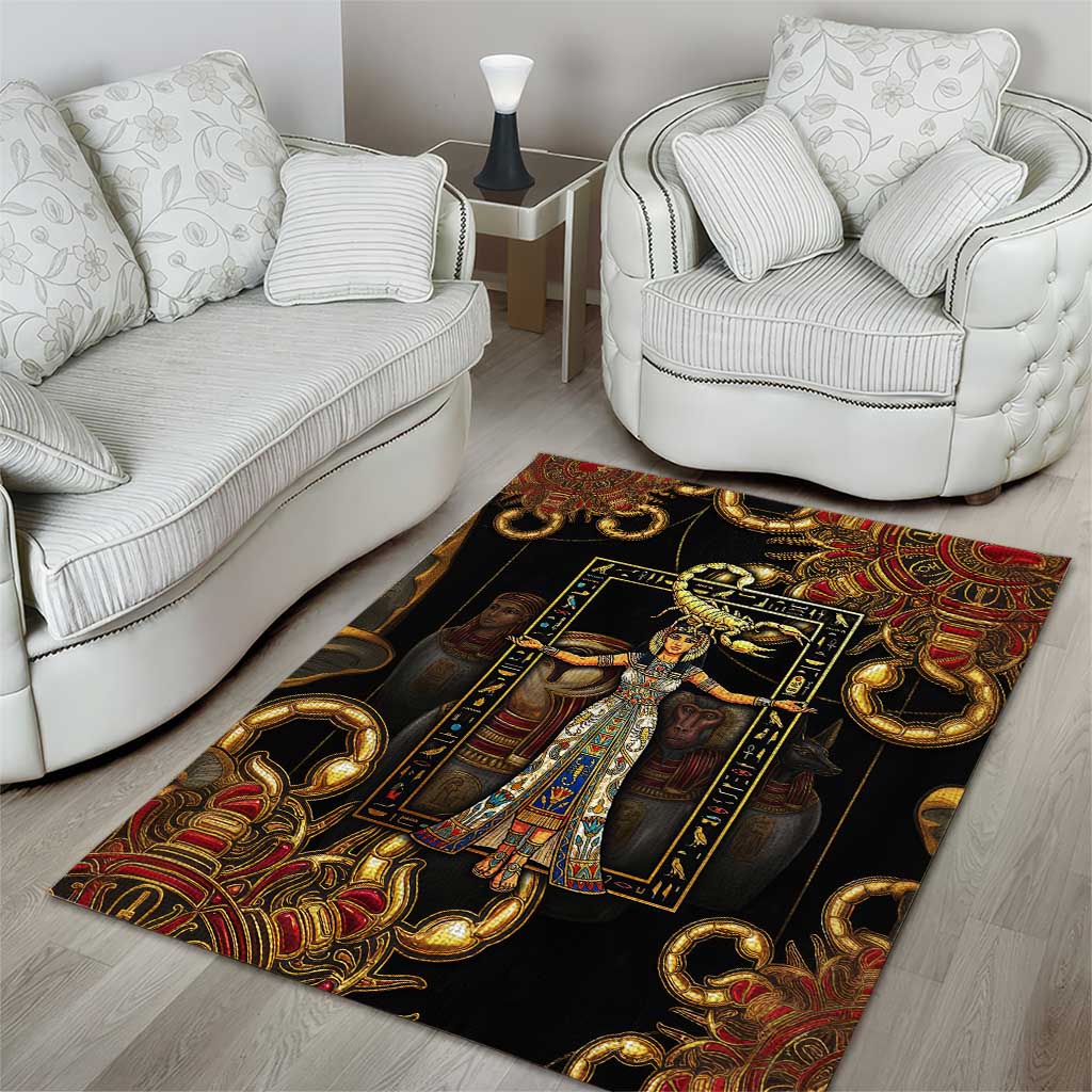 Serket Ancient Egyptian Area Rug with Canopic Jars and Scorpion Motif in Protection