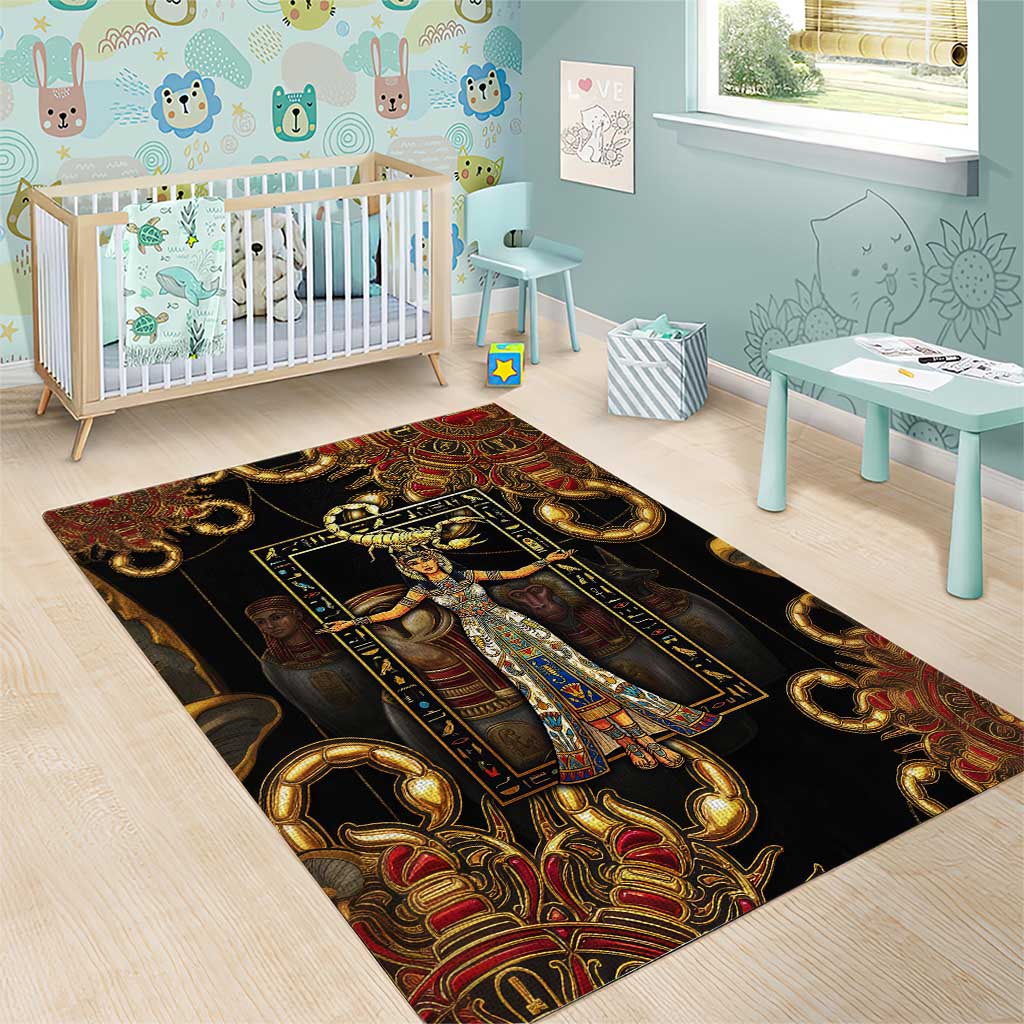 Serket Ancient Egyptian Area Rug with Canopic Jars and Scorpion Motif in Protection