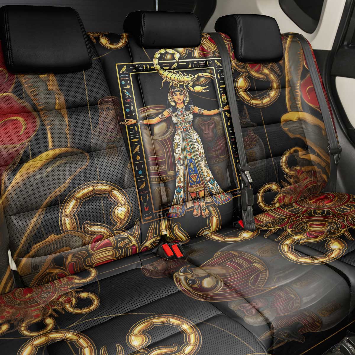 Serket Ancient Egyptian Back Car Seat Cover with Canopic Jars and Scorpion Motif in Protection