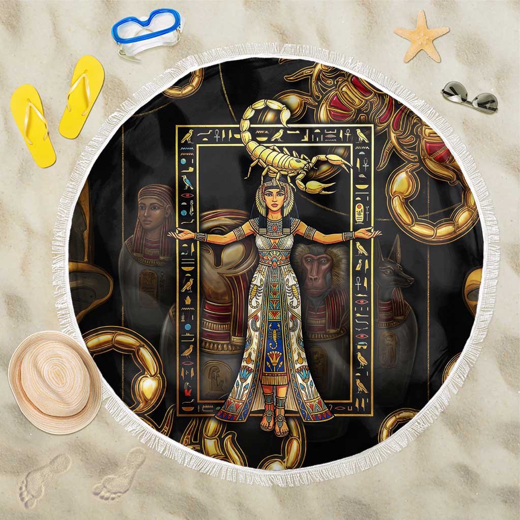 Serket Ancient Egyptian Beach Blanket with Canopic Jars and Scorpion Motif in Protection