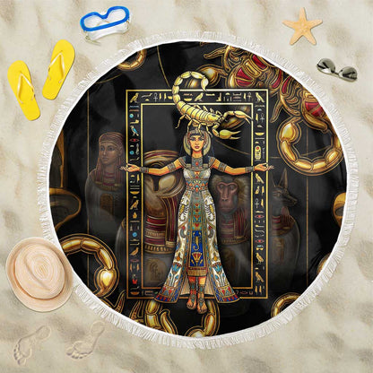 Serket Ancient Egyptian Beach Blanket with Canopic Jars and Scorpion Motif in Protection