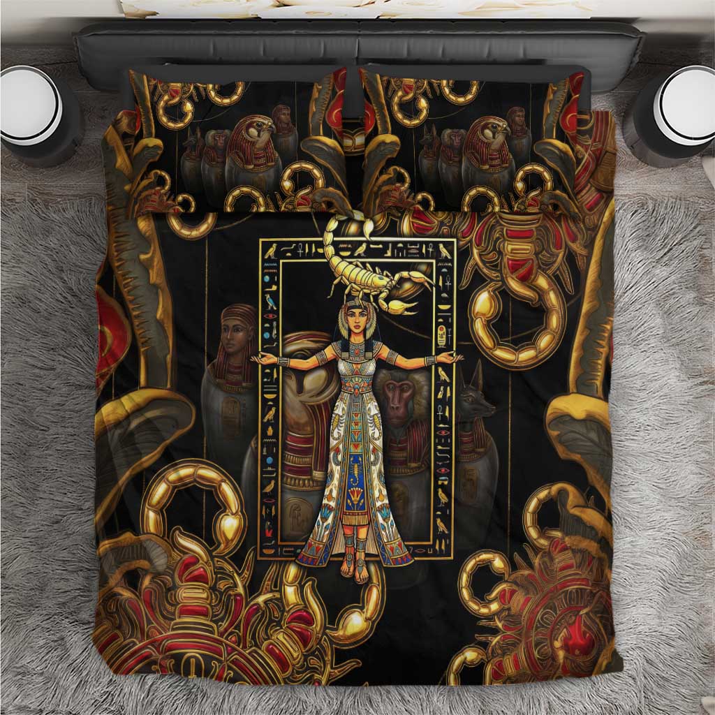 Serket Ancient Egyptian Bedding Set with Canopic Jars and Scorpion Motif in Protection