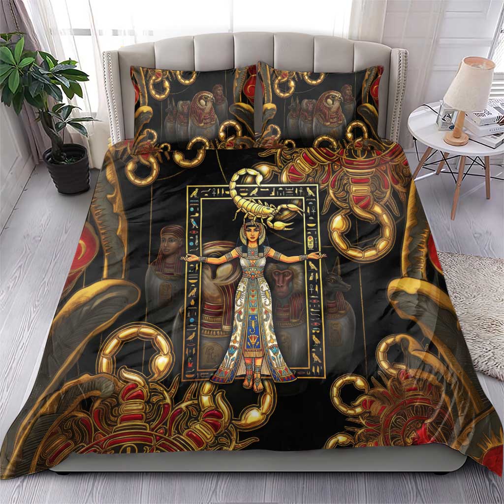 Serket Ancient Egyptian Bedding Set with Canopic Jars and Scorpion Motif in Protection