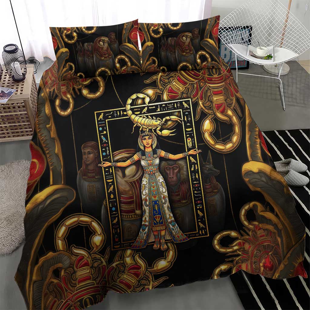 Serket Ancient Egyptian Bedding Set with Canopic Jars and Scorpion Motif in Protection