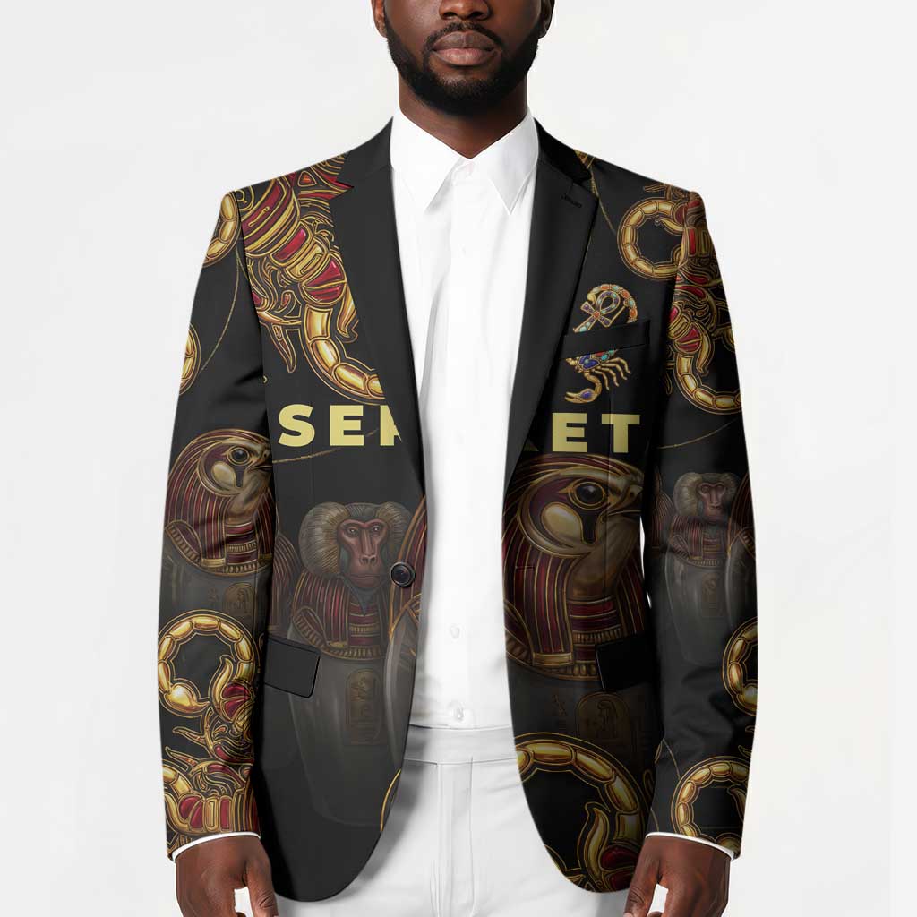 Serket Ancient Egyptian Blazer with Canopic Jars and Scorpion Motif in Protection