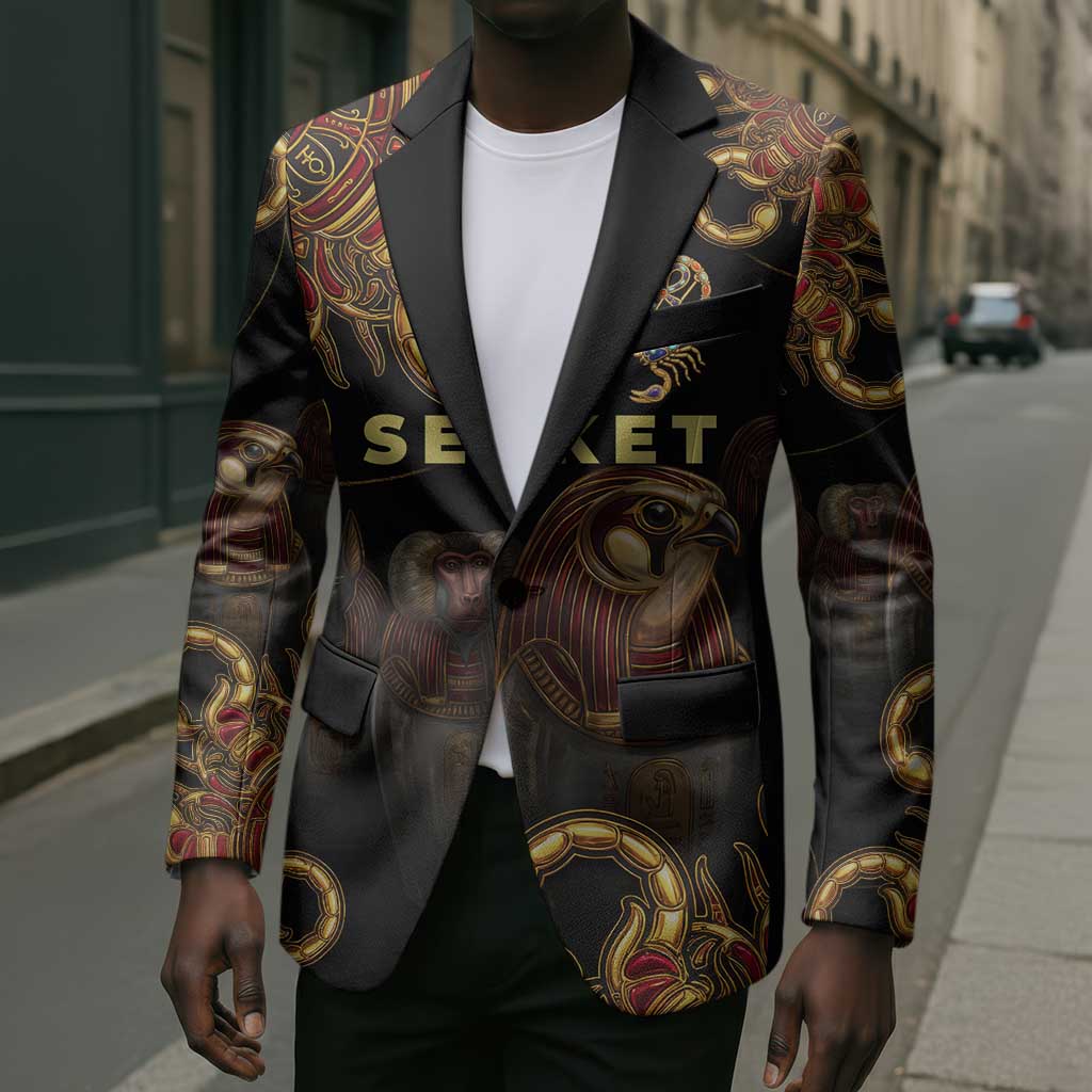 Serket Ancient Egyptian Blazer with Canopic Jars and Scorpion Motif in Protection