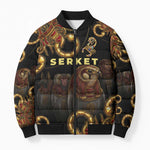 Serket Ancient Egyptian Bomber Puffer Jacket with Canopic Jars and Scorpion Motif in Protection