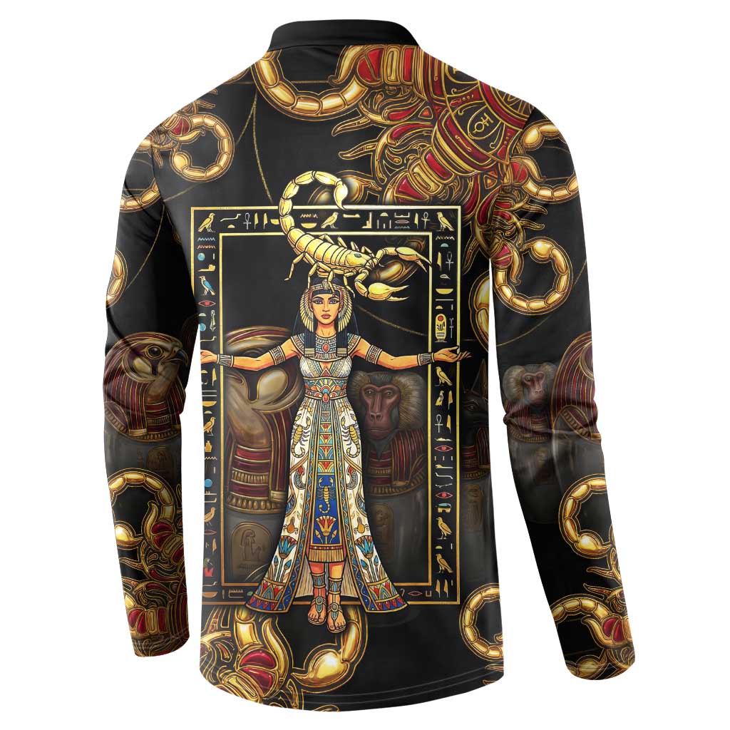Serket Ancient Egyptian Button Sweatshirt with Canopic Jars and Scorpion Motif in Protection