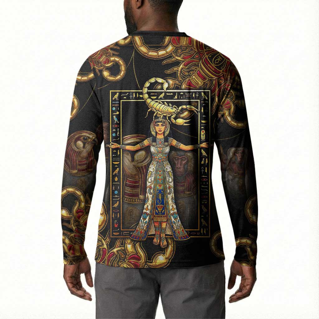 Serket Ancient Egyptian Button Sweatshirt with Canopic Jars and Scorpion Motif in Protection