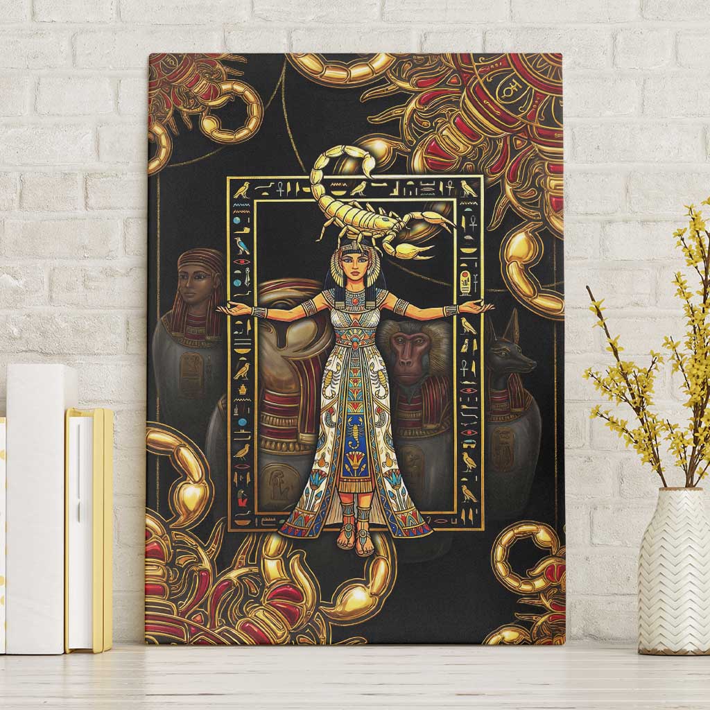 Serket Ancient Egyptian Canvas Wall Art with Canopic Jars and Scorpion Motif in Protection