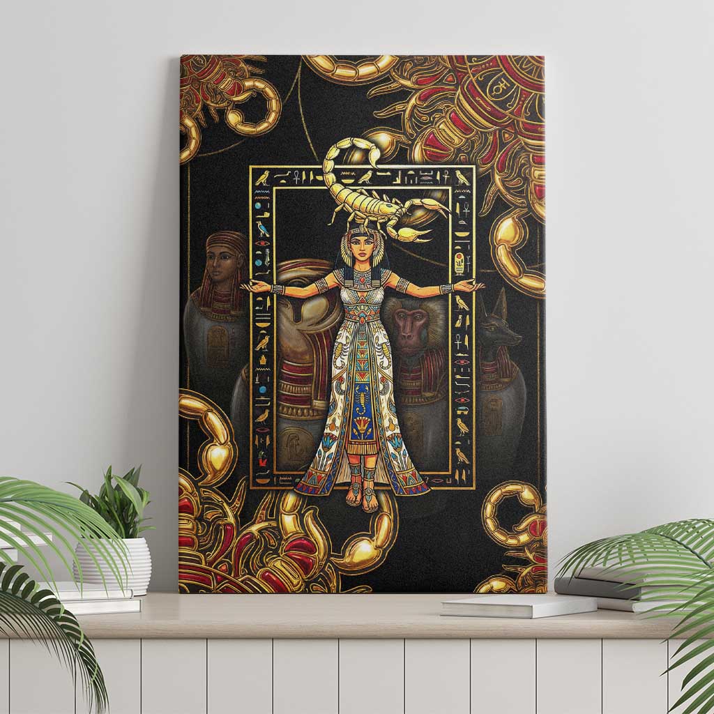 Serket Ancient Egyptian Canvas Wall Art with Canopic Jars and Scorpion Motif in Protection