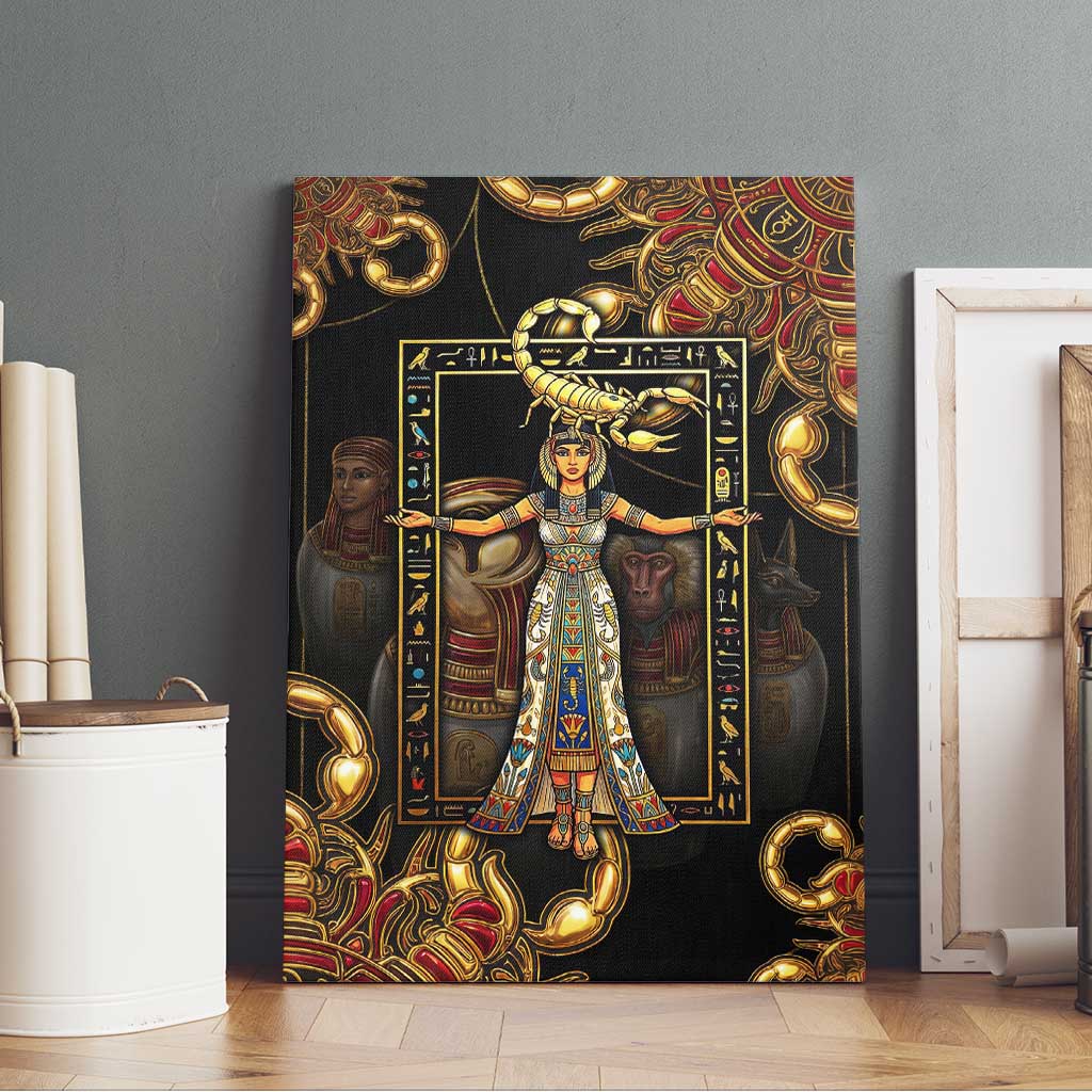 Serket Ancient Egyptian Canvas Wall Art with Canopic Jars and Scorpion Motif in Protection