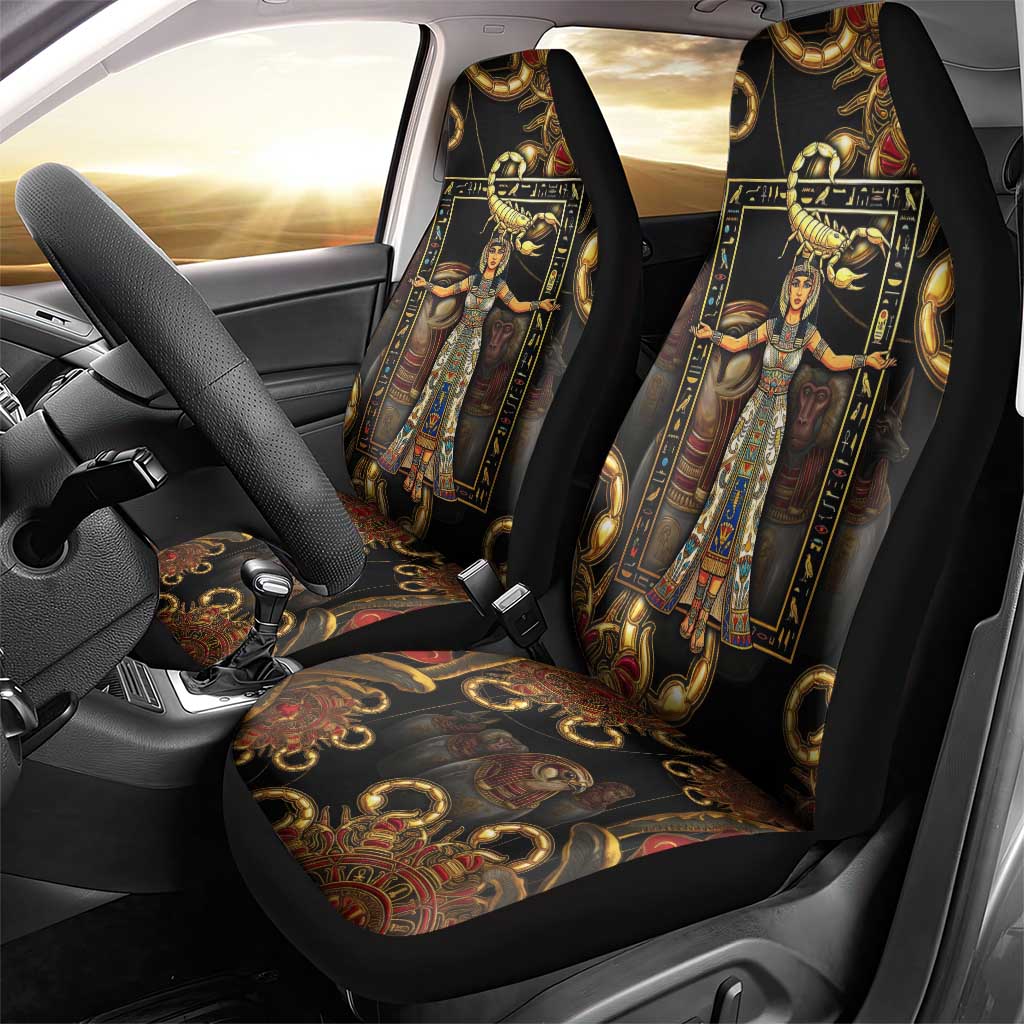 Serket Ancient Egyptian Car Seat Cover with Canopic Jars and Scorpion Motif in Protection