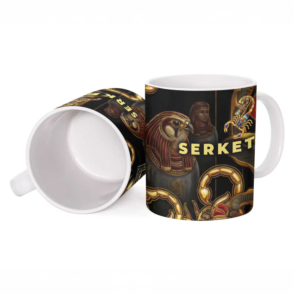Serket Ancient Egyptian Ceramic Mug with Canopic Jars and Scorpion Motif in Protection