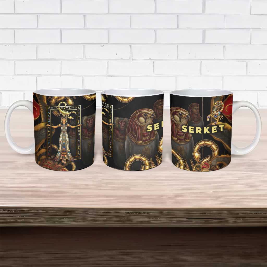 Serket Ancient Egyptian Ceramic Mug with Canopic Jars and Scorpion Motif in Protection