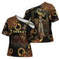 Serket Ancient Egyptian Cross Shoulder Shirt with Canopic Jars and Scorpion Motif in Protection