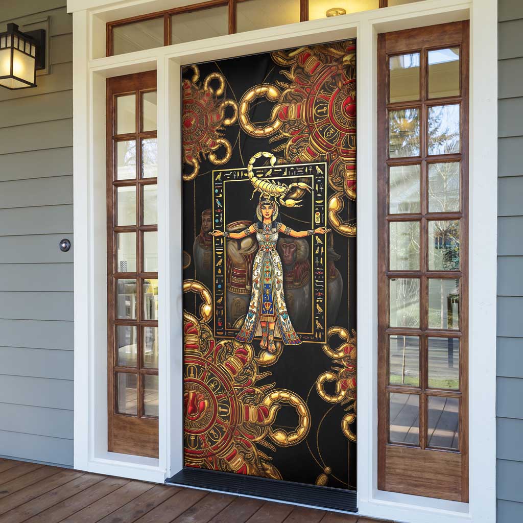 Serket Ancient Egyptian Door Cover with Canopic Jars and Scorpion Motif in Protection