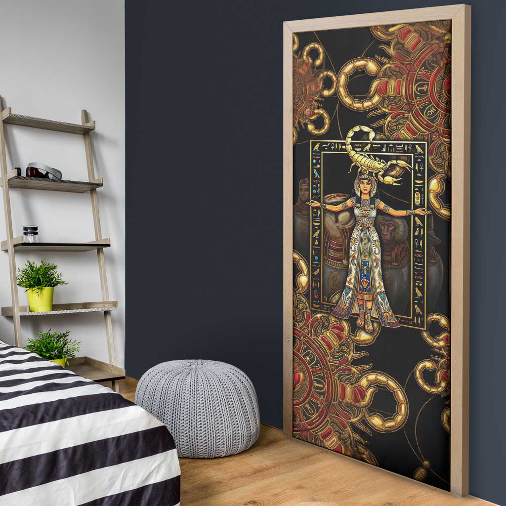 Serket Ancient Egyptian Door Cover with Canopic Jars and Scorpion Motif in Protection
