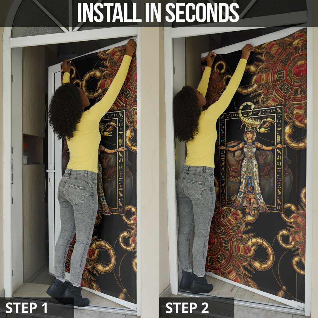 Serket Ancient Egyptian Door Cover with Canopic Jars and Scorpion Motif in Protection