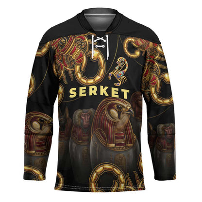 Serket Ancient Egyptian Hockey Jersey with Canopic Jars and Scorpion Motif in Protection