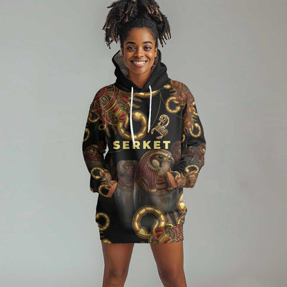 Serket Ancient Egyptian Hoodie Dress with Canopic Jars and Scorpion Motif in Protection