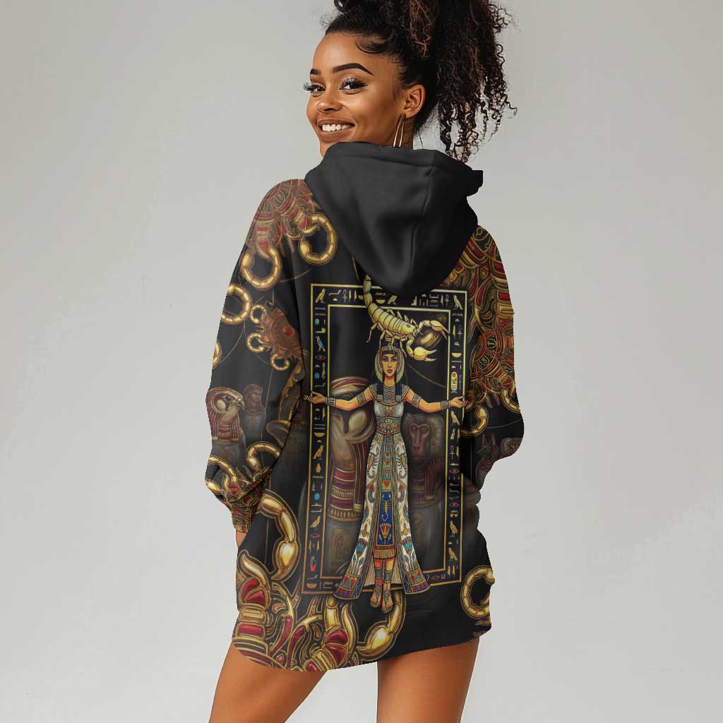 Serket Ancient Egyptian Hoodie Dress with Canopic Jars and Scorpion Motif in Protection