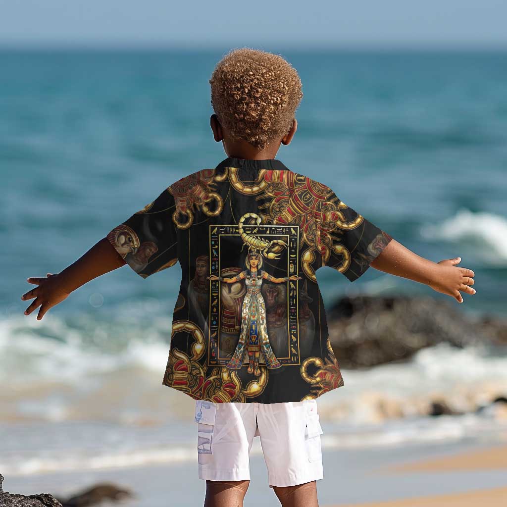 Serket Ancient Egyptian Kid Hawaiian Shirt with Canopic Jars and Scorpion Motif in Protection