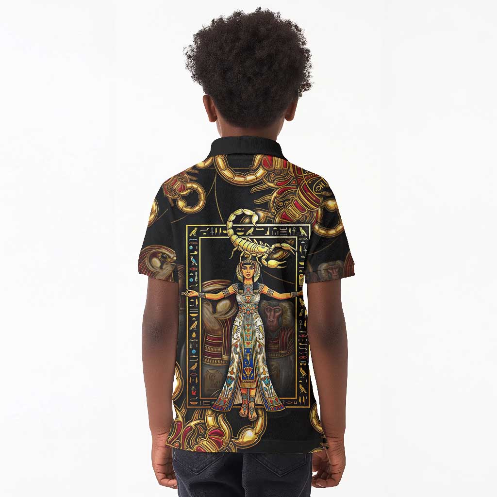 Serket Ancient Egyptian Kid Polo Shirt with Canopic Jars and Scorpion Motif in Protection
