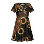 Serket Ancient Egyptian Kid Short Sleeve Dress with Canopic Jars and Scorpion Motif in Protection