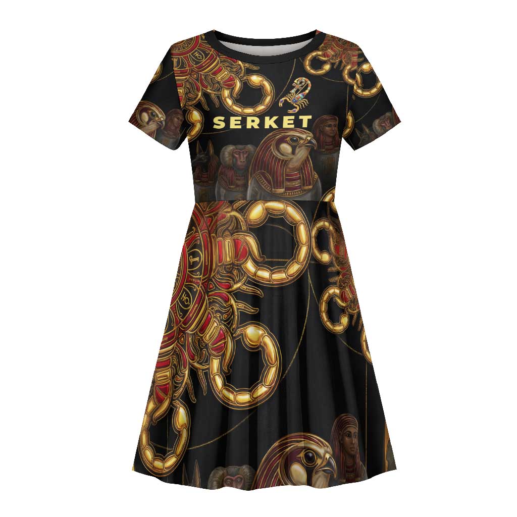 Serket Ancient Egyptian Kid Short Sleeve Dress with Canopic Jars and Scorpion Motif in Protection