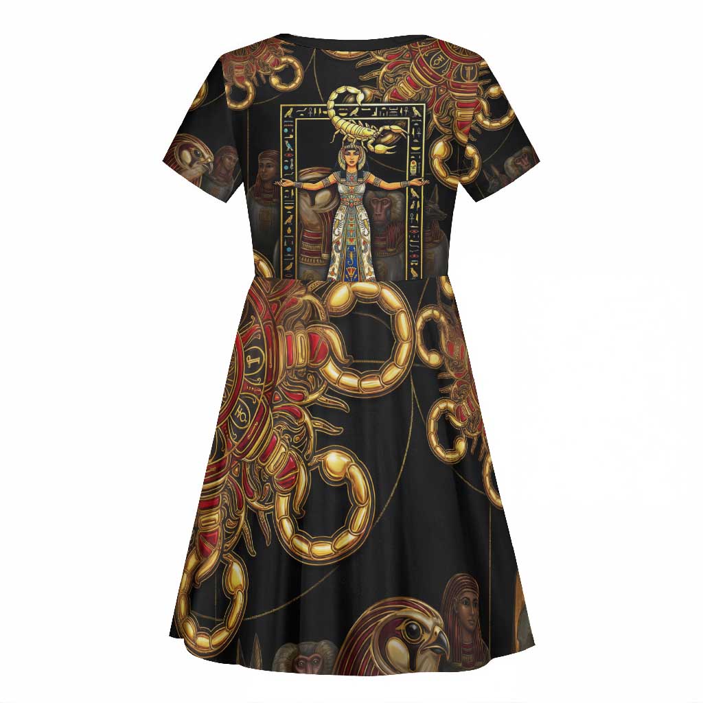 Serket Ancient Egyptian Kid Short Sleeve Dress with Canopic Jars and Scorpion Motif in Protection