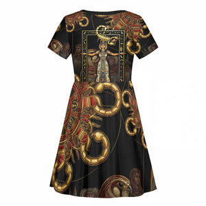 Serket Ancient Egyptian Kid Short Sleeve Dress with Canopic Jars and Scorpion Motif in Protection