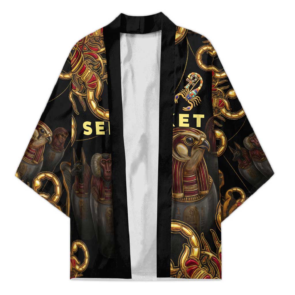 Serket Ancient Egyptian Kimono with Canopic Jars and Scorpion Motif in Protection