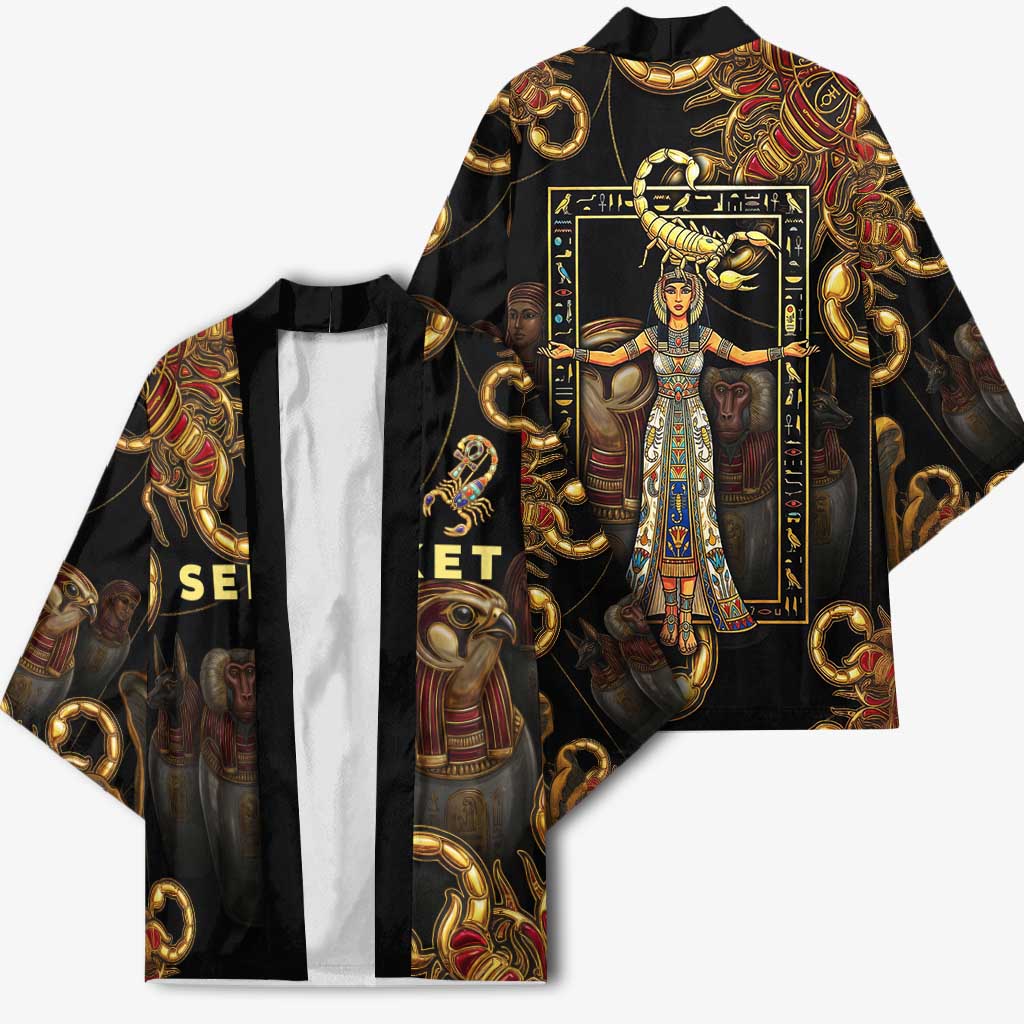 Serket Ancient Egyptian Kimono with Canopic Jars and Scorpion Motif in Protection