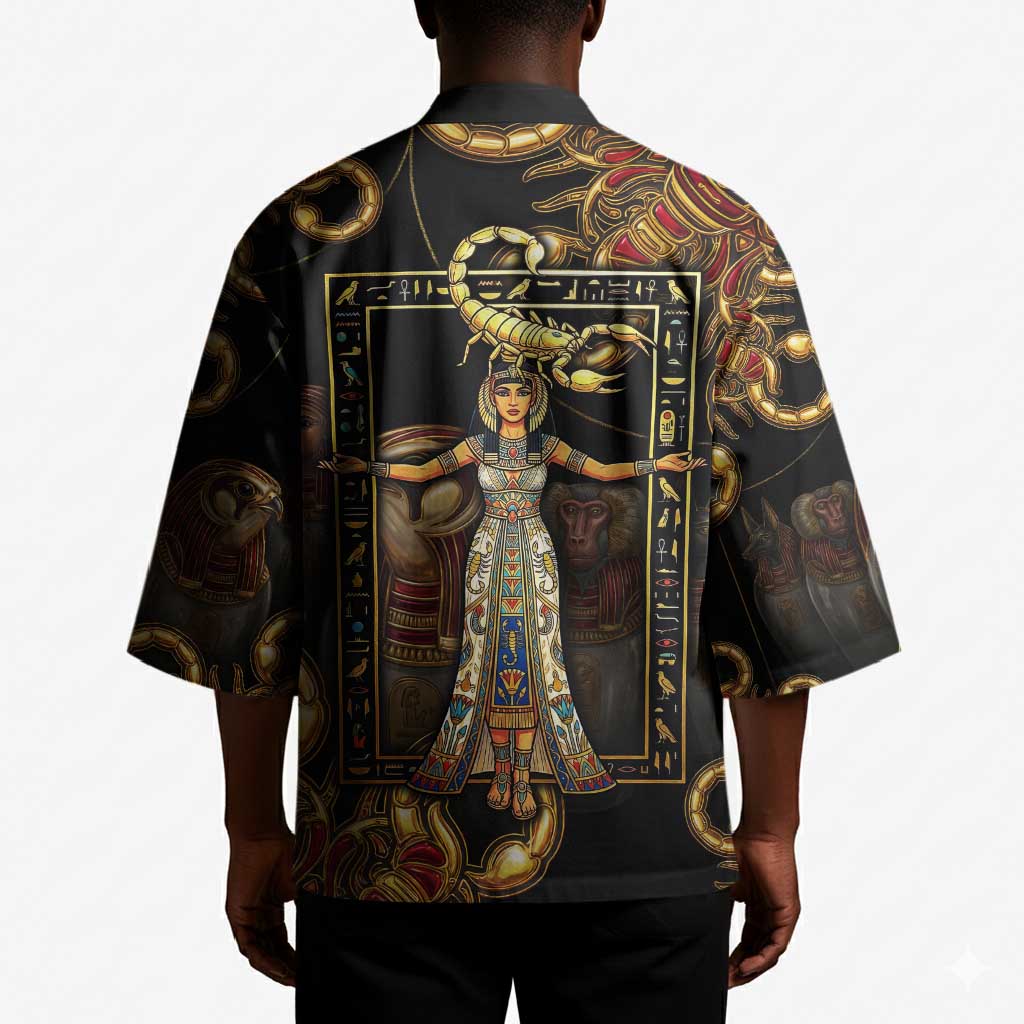 Serket Ancient Egyptian Kimono with Canopic Jars and Scorpion Motif in Protection